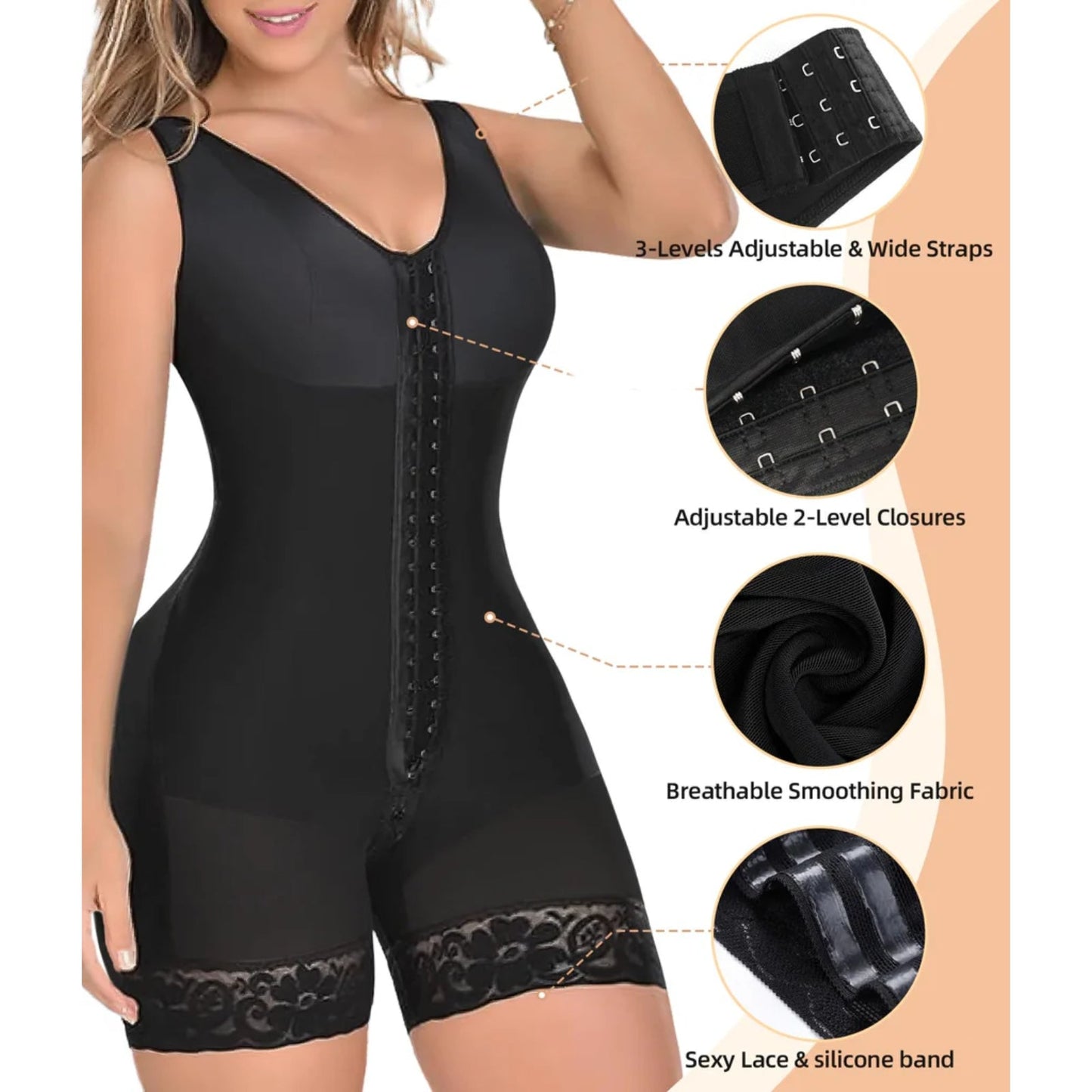 Fajas Colombianas Butt Lifter / Postpartum / Post-Surgery Bodysuit Shapewear (front-to-back zipper)